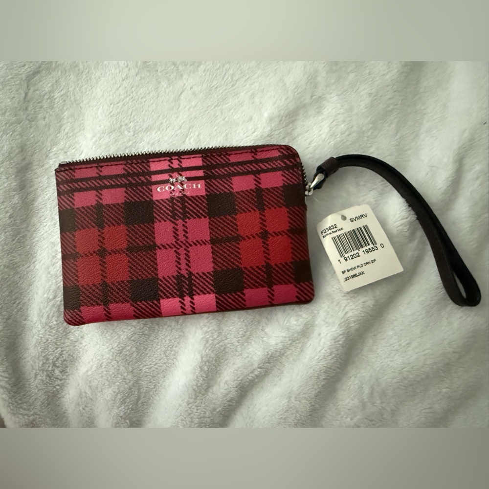 Coach Pink and Black Checkered Wristlet